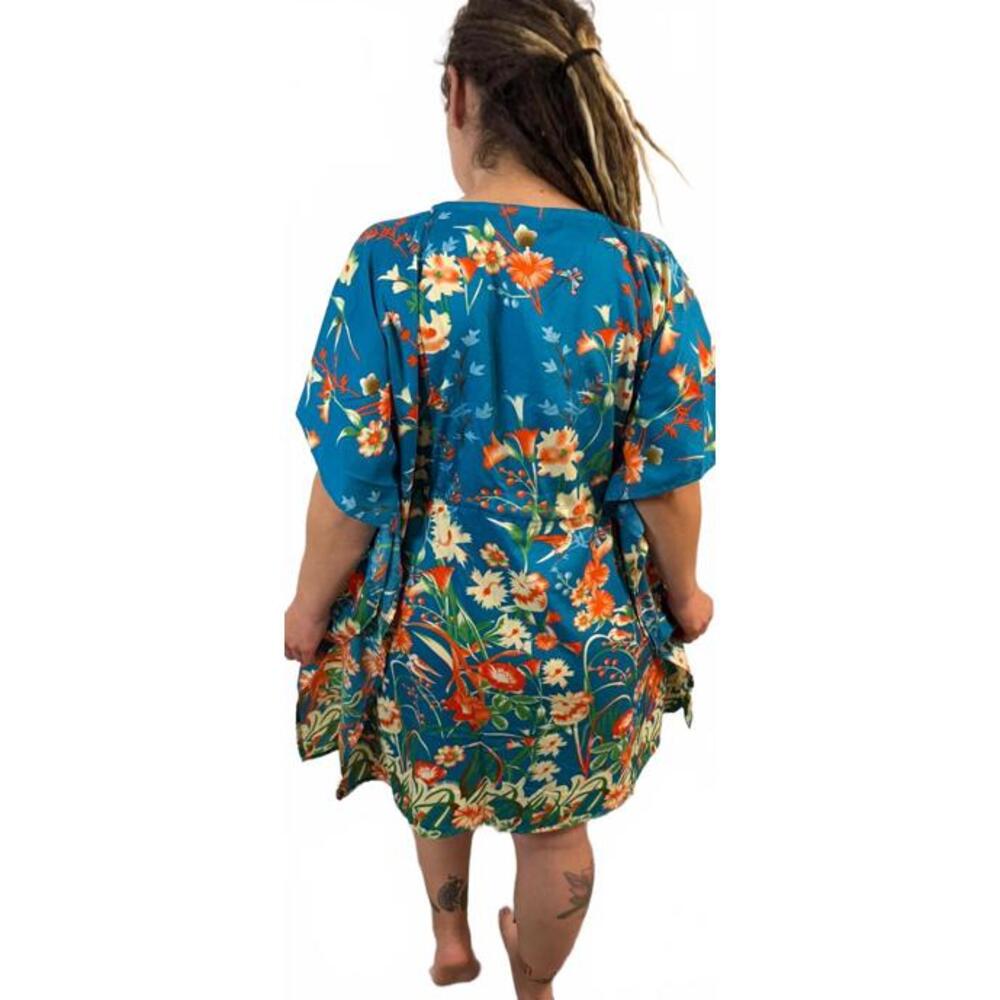 NWT Boho Style Floral Caftan Swim Beach Cover up Tunic Dress L XL XXL OS - Picture 3 of 4